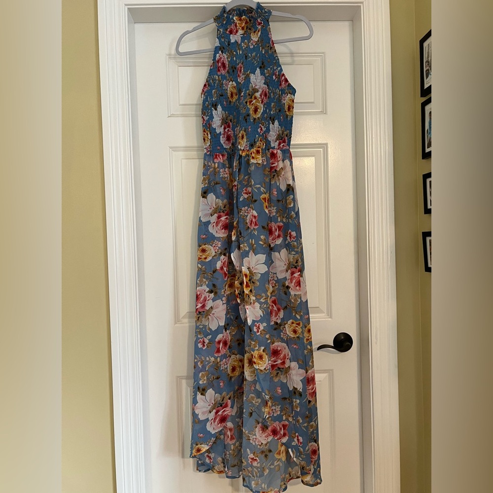 VENUS Floral Halter Top - Blue and Red